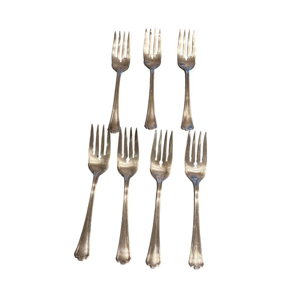 Set‎ of 7 Vintage Royal Crest R.C. Co. "PLUS" pattern Silverplate Salad Forks